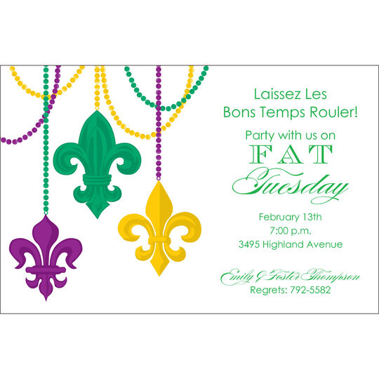 Beads and Fleur Mardi Gras Invitations